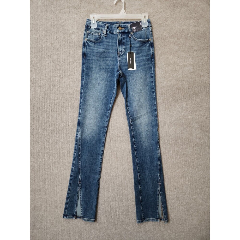Express Skyscraper Mid Rise Jeans Womens S 0 2 4 Blue Ultra Hyper Stretch NEW
